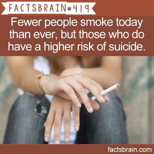 teenagers smoking - Factsbrain Fewer people smoke today than ever, but those who do have a higher risk of suicide. factsbrain.com