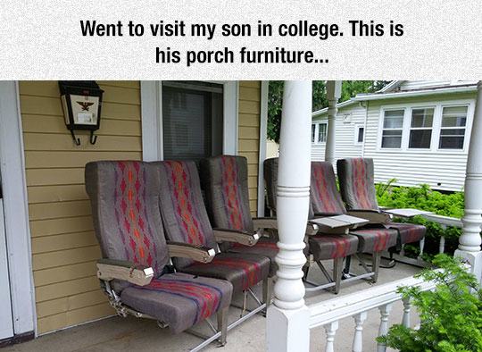 college porch furniture - Went to visit my son in college. This is his porch furniture...