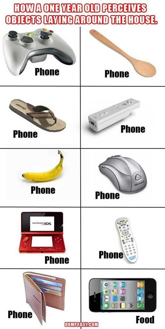 baby logic memes - How A One Year Old Perceives Objects Laying Around The House. Phone Phone Phone Phone Phone Phone INTERCO3DS Phone Phone O 0 Phone Food Dumpaday.Com