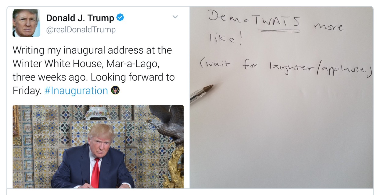 What’s Donald drawing at his inaugural address photo?