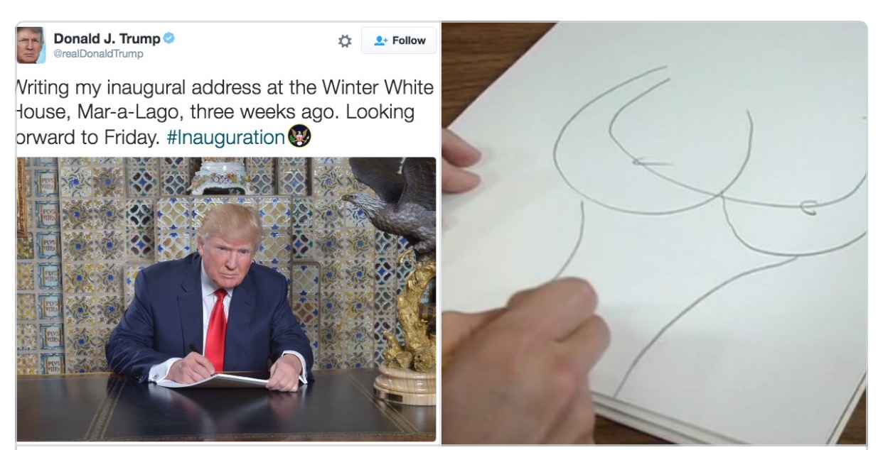 What’s Donald drawing at his inaugural address photo?