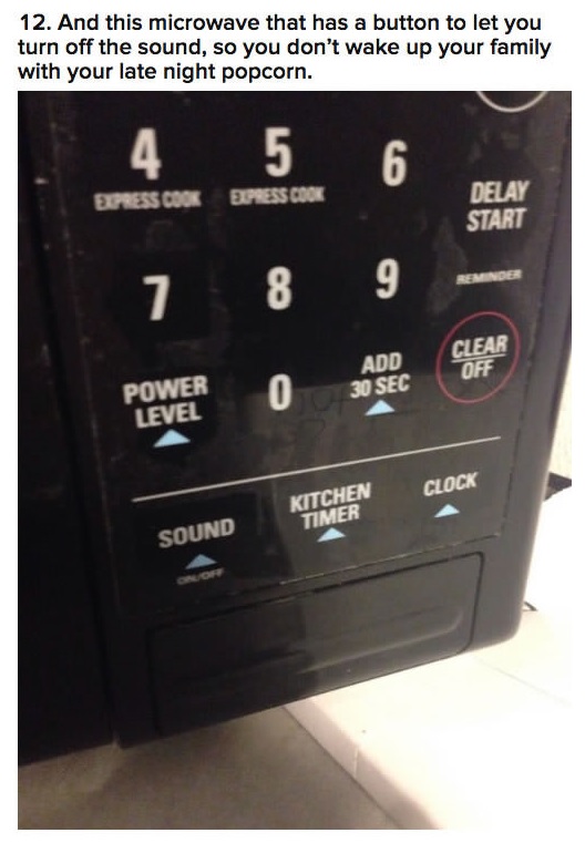 electronics - 12. And this microwave that has a button to let you turn off the sound, so you don't wake up your family with your late night popcorn. 4 5 6 Express Cook Opress Cook Delay Start Clear Add 30 Sec Off Power Level Clock Kitchen Timer Sound