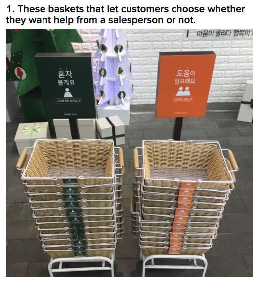 1. These baskets that let customers choose whether they want help from a salesperson or not. | . Tundmistu