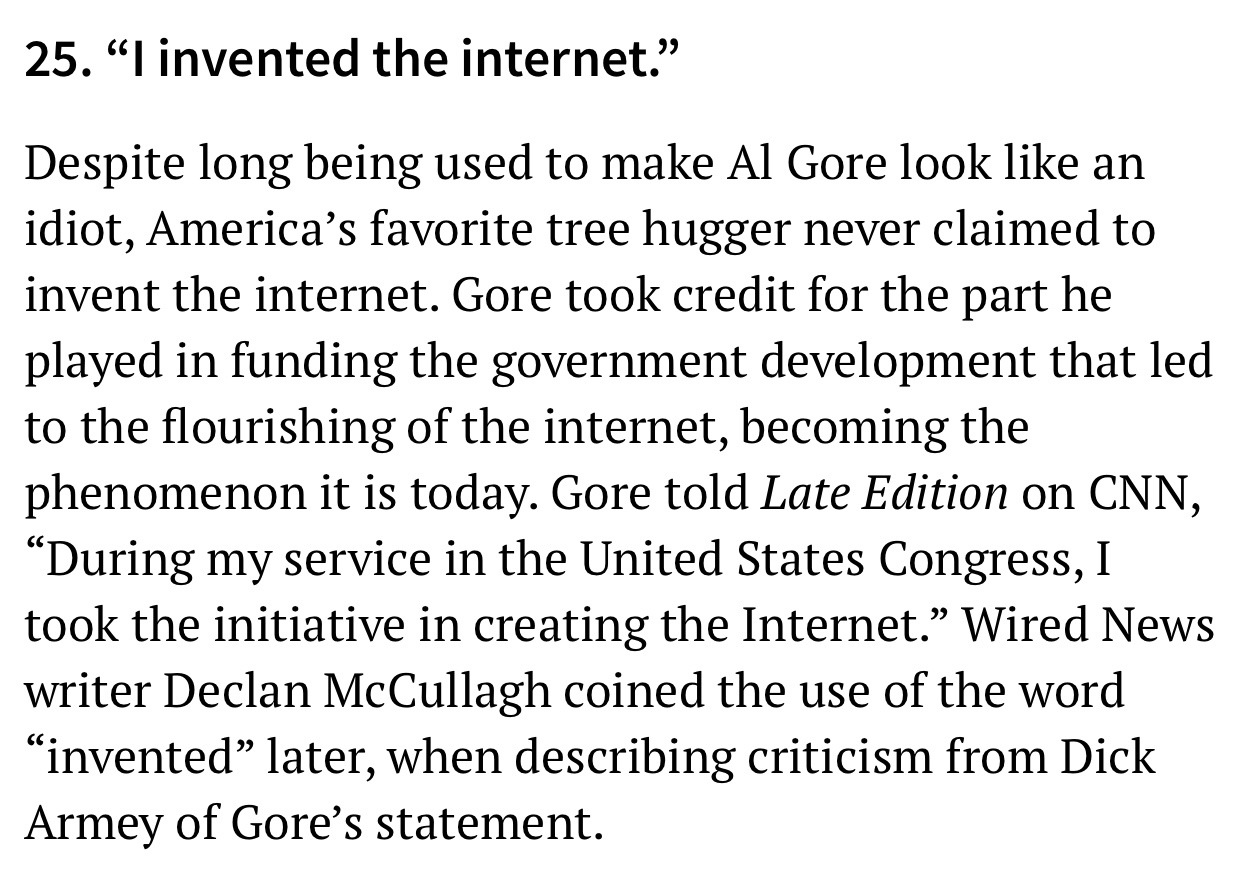 Samurai 8: The Tale of Hachimaru - 25. I invented the internet. Despite long being used to make Al Gore look an idiot, America's favorite tree hugger never claimed to invent the internet. Gore took credit for the part he played in funding the government d