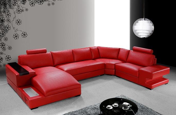Red Leather Sofa with Lights. contemporary. Out of this world