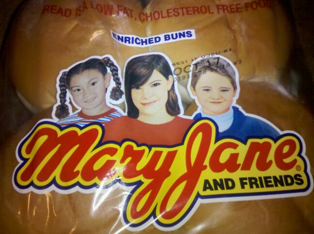 I went to the store today to get hamburger buns, baked none the less, then I find this, MARY JANE and FRIENDS buns, well I had to buy them