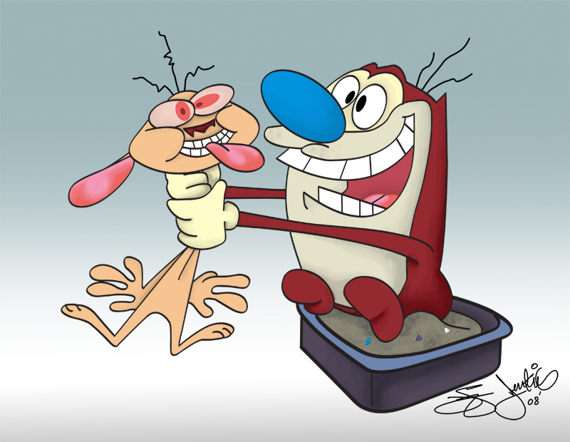 Ren & Stimpy.  Lines done in Illustrator, painted in PS