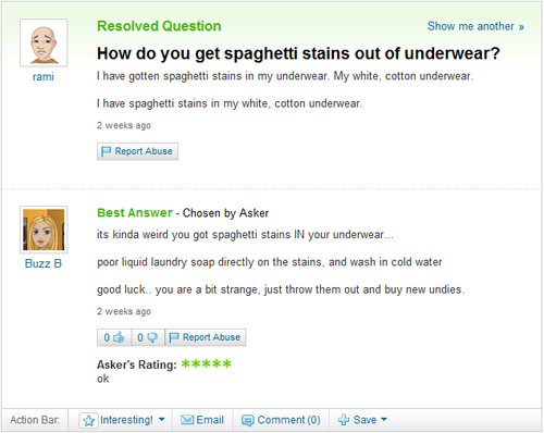 Yahoo Questions and some of the greatest Answers