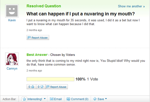 Yahoo Questions and some of the greatest Answers