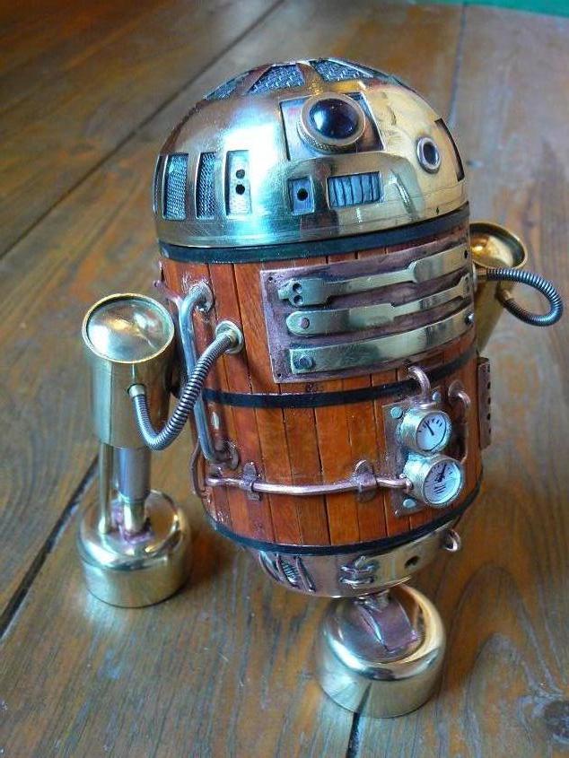 one of kind antique looking R2D2 with a keg for a body