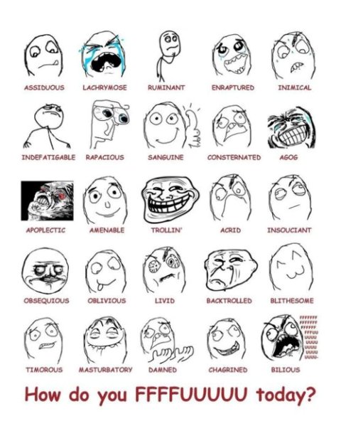 rage comic memes - Obsequious Timorous Masturbatory Damned Chagrined Bilious How do you Ffffuuuuu today?