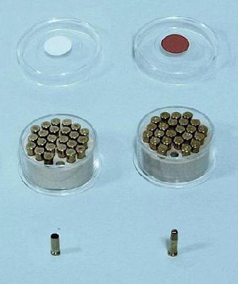 The gun shoots 2.34 mm calibre rim fire ammunition especially developed for it as the smallest rim fire ammunition in the world