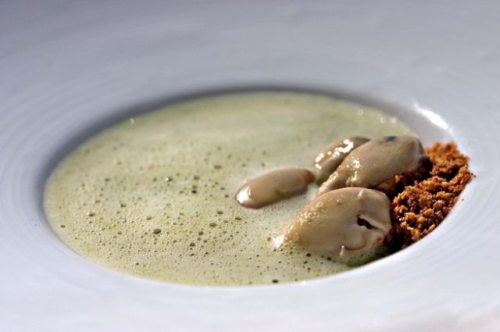 Chocolate Pea Soup With Oysters