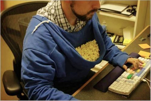 Don't have a bowl?   Use your hood for popcorn and other snacks.