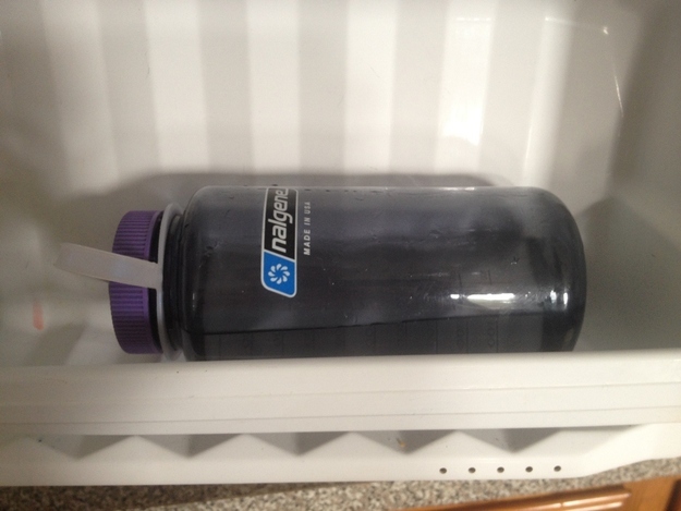 Freeze a water bottle on it's side half full with water, so when you go running you will always have cold water.