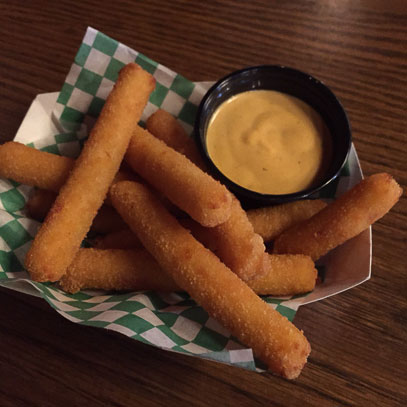 Limerick Stix.  A blend of pimento cheese and cayenne pepper coated in a corn meal mix, deep-fried and served with custom dipping sauce