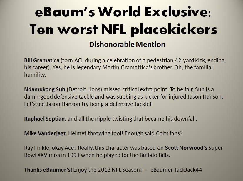 eBaumsWorld Exclusive: Ten Worst NFL Placekickers
