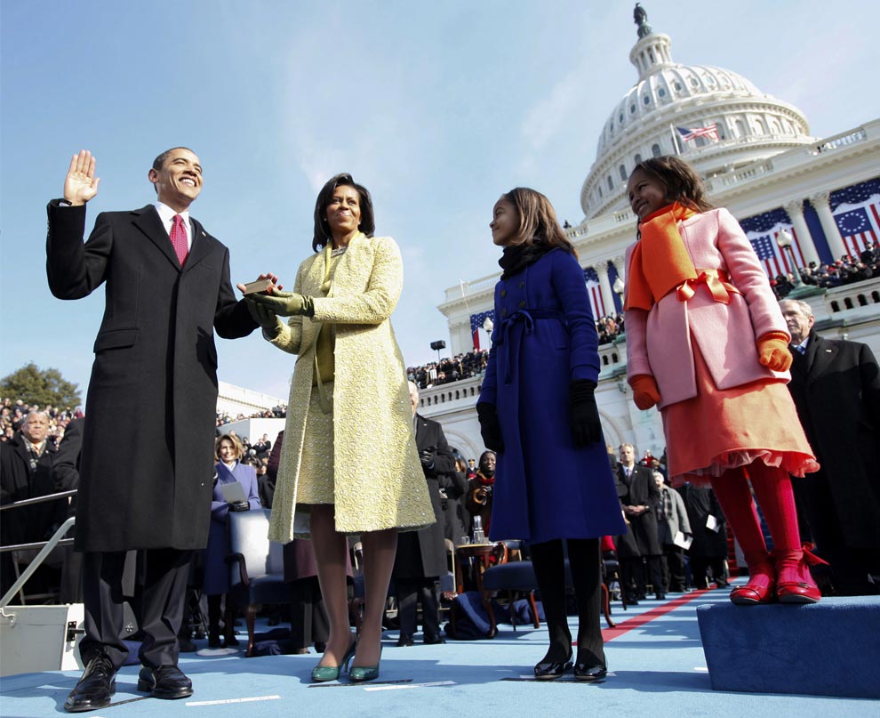 Anyone else notice that the Obamas had to stand on black taped lines, while the Bidens stood on white lines??  Hmm....