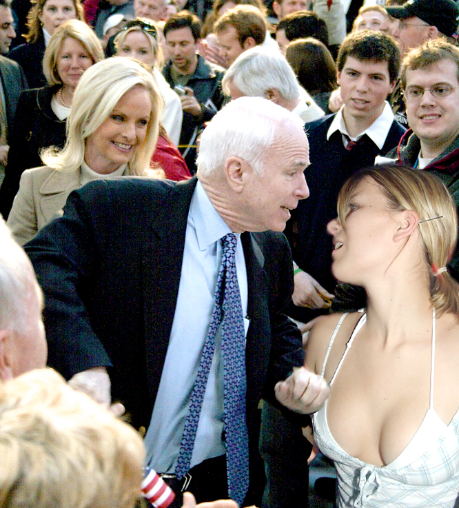 John McCain checks out the crowd for possible VP material.