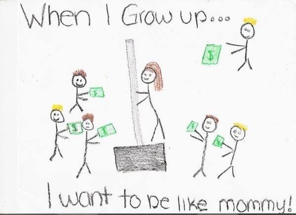 Little girl's drawing in school of what she wants to be when she grows up.