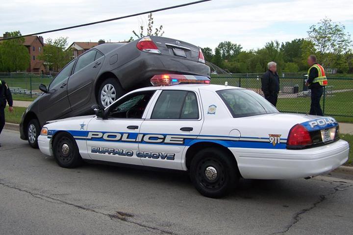 Parking on top of a police car is usually a guarantee that you'll get a ticket.