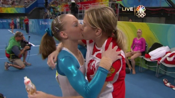 Gold medals all round in everyone's favourite - the young, blonde, flexible bisexual gymnast event !