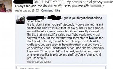 Shame the boss could'nt see the look on her face, on facebook!