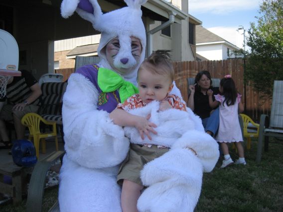 My son's daycare threw a Easter party and the Easter Bunny looked like it had a pair of cock  balls, or commonly called a Roman Soldier Helmet, on it's poor face.  Ha Ha