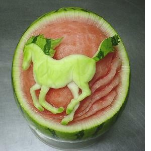 carved watermelon horse