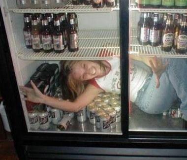 In fridge filled with beer
