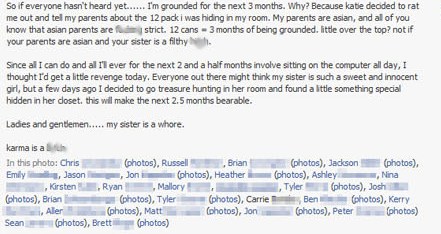 Guy posts his sister's hook-up list on Facebook