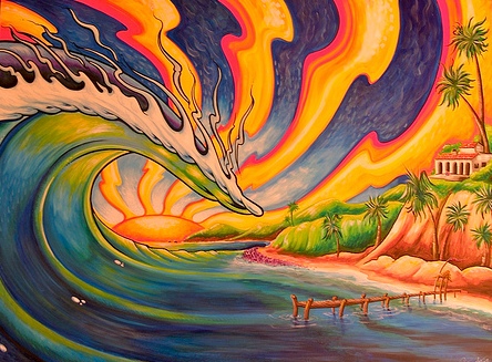 trippy picture of drew brophy surf art - Guit