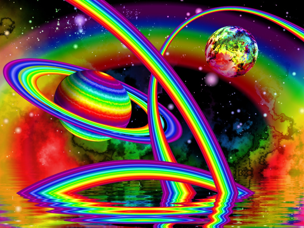 trippy picture of rainbow world