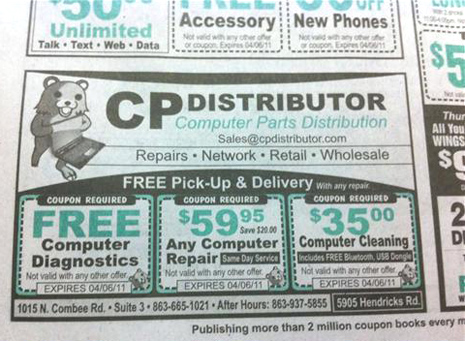 It seems that the lil fella got into the computer repair business...presumably, to make sure everyone gets their CP.
