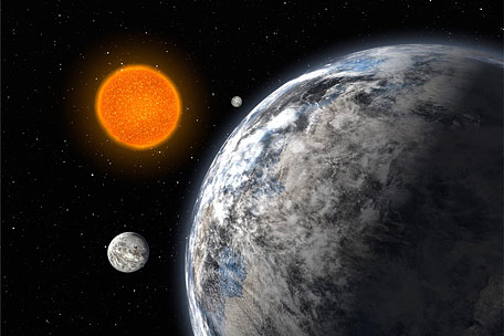 An artist's impression shows the trio of super-Earths discovered by European researchers after years of monitoring. The team found the planets with the High Accuracy Radial velocity Planet Searcher or HARPS, a telescope in Chile.