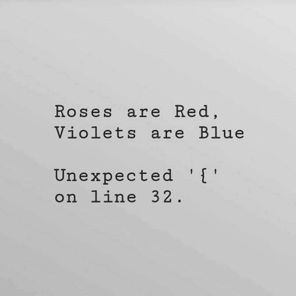programmer life memes - Roses are Red, Violets are Blue Unexpected '{' on line 32.