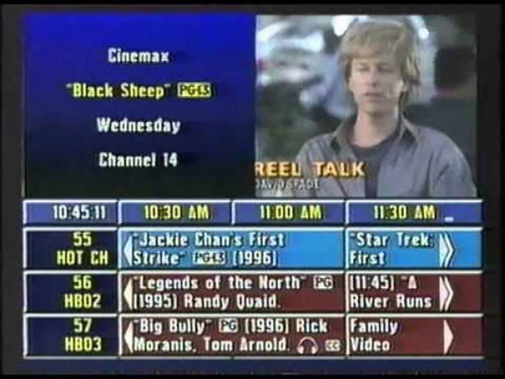 nostalgic pictures - 90s tv guide - Cinemax "Black Sheep Pgs Wednesday Channel 14 Reel Talk Mavostot 11 10 30 Am 11.30 Am 55 Jackie Chan s First "Star Trek Hot Ch Strike 16.3 1996 First 56 Legends of the North Pg HBO2 11995 Randy Quaid. River Runs 57 17"B