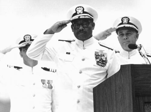 Vice Admiral Samuel L. Graveyly, Jr, a pioneer in the navy. He was the first African American in the U.S. Navy to serve aboard a fighting ship as an officer, the first to command a Navy ship, the first fleet commander, and the first to become a flag officer, retiring as a vice admiral. Commander of the Third Fleet, and the Defense Communications Agency.