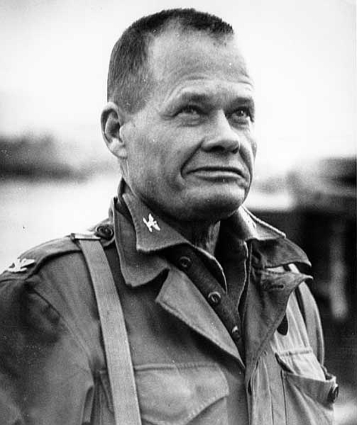 Lt General Lewis Burwell "Chesty" Puller, the most highly decorated Marine in US history. Born in West Point, VA, Chesty received five Navy Crosses and one Army Distinguished Service Cross. Best known for his heroism at Guadalcanal, Pelileu, and Inchon in the Korean War, Puller is an institution in the marine corps.