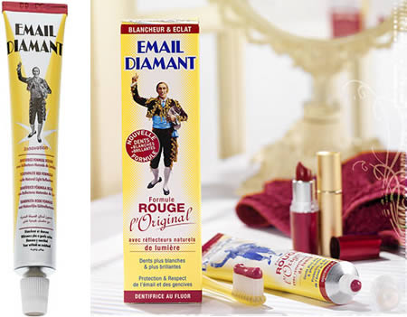 Toothpaste that makes your gums and tongue pinker, so that your teeth appear whiter. (France)