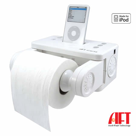 iPod stereo dock and toilet paper holder