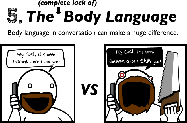 phone comics - complete lack of 5. The Body Language Body language in conversation can make a huge difference. Hey Carl, it's been forever since I saw you! Hey Carl, it's been forever since I Saw you!