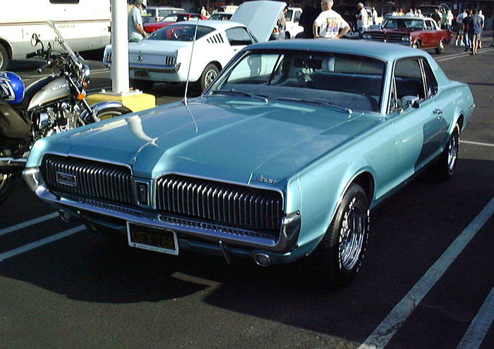 The 1967 Mercury Cougar. Not a bad car at all with the 338hp V8. Unfortunately Mercury started crappin out turds like the last one and the company was finally flushed back in 2011.  Damn... I can't believe they hung on that long.