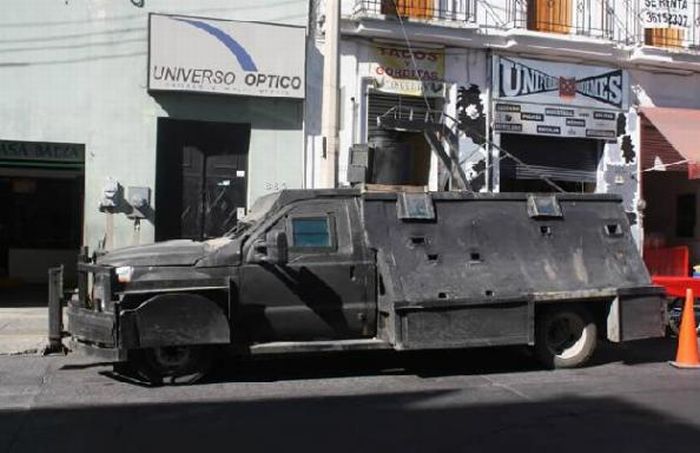 Homemade tank used by Mexican drug traffickers.
