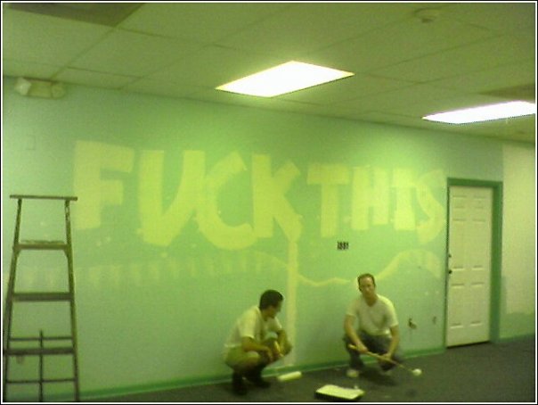 So the boss asked my co-workers and I to stay after work and help him paint a wall. Turns out he wasn't planning on staying around while we did all the work. So here's what we thought about the whole thing. 