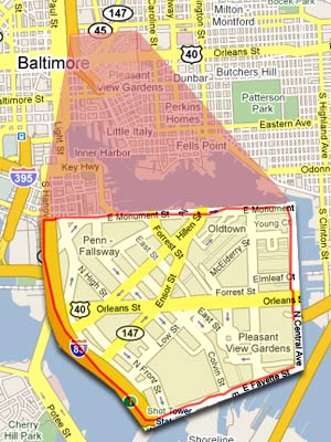 20. Baltimore, Md. Neighborhood: Orleans St./Front St. Found Within ZIP Code(s): 21202 Predicted Annual Violent Crimes: 297 Violent Crime Rate (per 1,000): 113.75 My Chances of Becoming a Victim Here (in one year): 1 in 9
