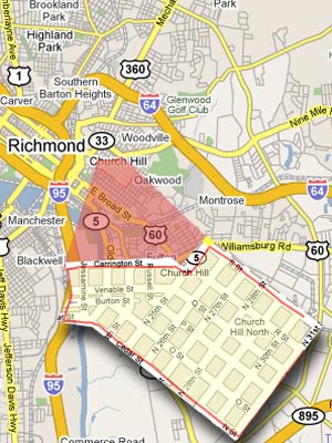 10. Richmond, Va. Neighborhood: Church Hill Found Within ZIP Code(s): 23223 Predicted Annual Violent Crimes: 169 Violent Crime Rate (per 1,000): 132.45 My Chances of Becoming a Victim Here (in one year): 1 in 8