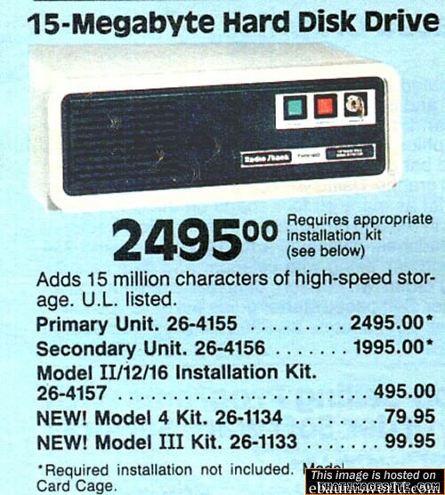 New, the latest in high-tech wonders - a 15Mb Hard Drive! Never run out of space again! Get them while they last, supplies are limited!