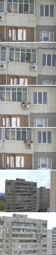 This Russian guy was brave enough to install an A/C unit outside his 11th floor window. 