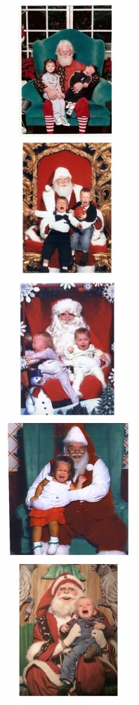 An awesome collection of real life pictures featuring terrified Christmas kids sitting on Santa's lap. 